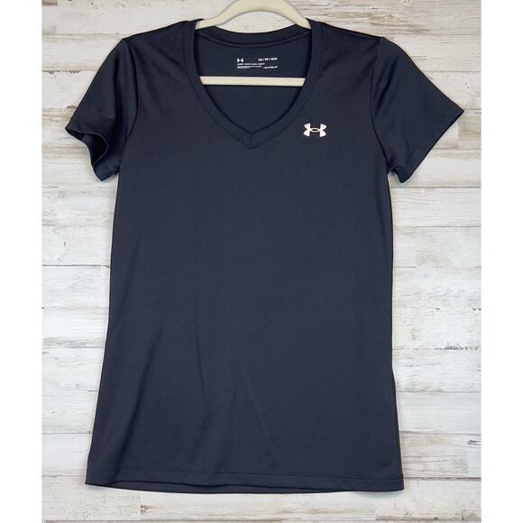 Under Armour Heat Gear Short Sleeve T Shirt Womens Small Loose Fit Black EUC - Picture 1 of 6